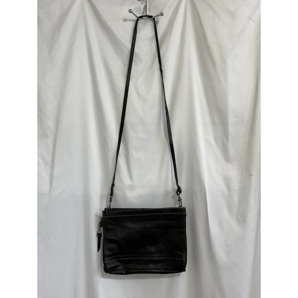 The Sak Iris Leather Three-Way-Wear Crossbody Clutch Black Pebble Leather